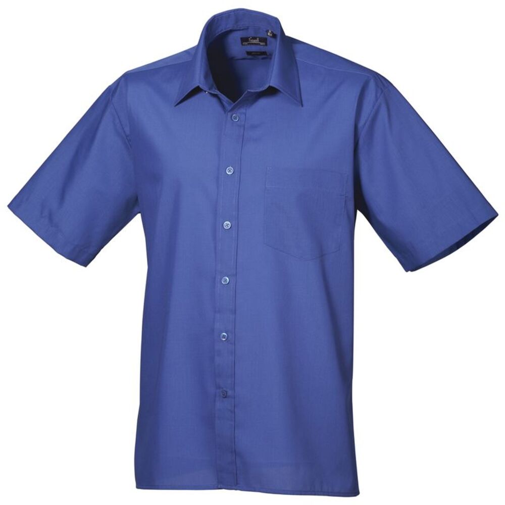 Premier Mens Short Sleeve Formal Poplin Plain Work Shirt / Royal